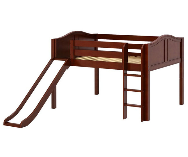 Maxtrix AMAZING Low Loft Bed with Slide Full Size Chestnut | Kids Furniture Warehouse