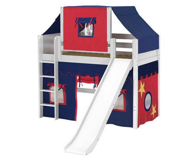 Maxtrix AWESOME Mid Loft Bed with Tent & Slide Twin Size Chestnut | 26135 | MX-AWESOME21-CX