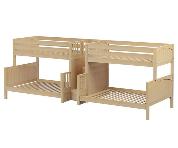 Maxtrix BIGBANG Quadruple Bunk Bed with Stairs Twin over Full Size Natural | Maxtrix Furniture | MX-BIGBANG-NX