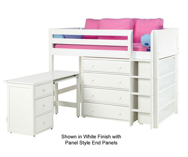 Maxtrix BLING Mid Loft Bed w/ Storage and Desk Twin Size White | Maxtrix Furniture | MX-BLING3L-WX