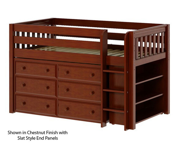 Maxtrix BOX Low Loft Bed w/ Dresser & Bookcase Twin Size Chestnut | Maxtrix Furniture | MX-BOX2-CX