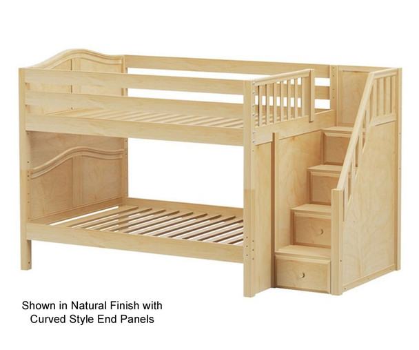 Maxtrix DAPPER Low Bunk Bed with Stairs Full Size Natural | Maxtrix Furniture | MX-DAPPER-NX