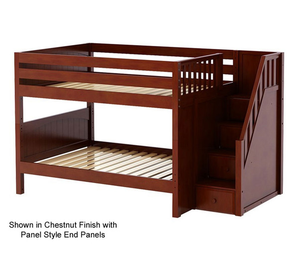 Maxtrix DAPPER Low Bunk Bed with Stairs Full Size Natural | Maxtrix Furniture | MX-DAPPER-NX