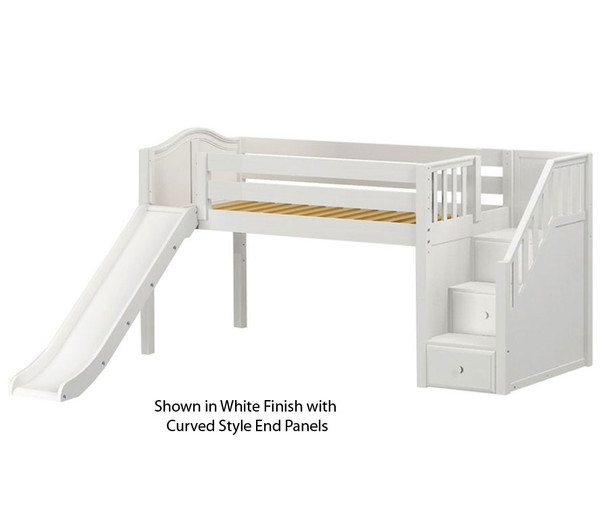 Maxtrix DELICIOUS Low Loft Bed with Stairs & Slide Twin Size White | Maxtrix Furniture | MX-DELICIOUS-WX