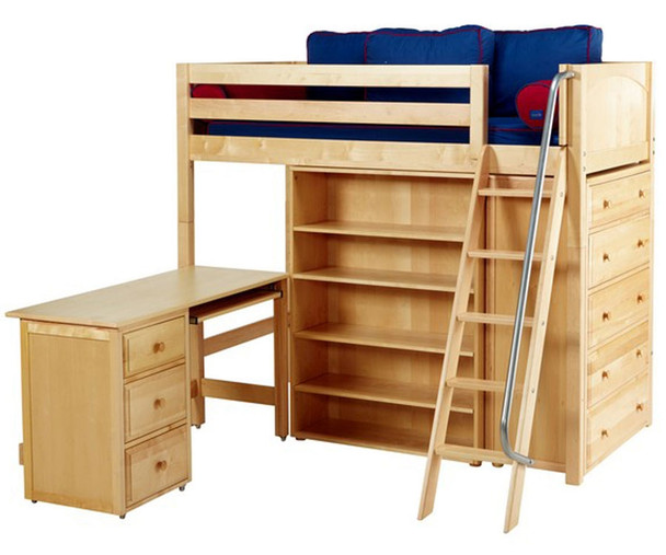 Maxtrix EMPEROR High Loft Bed with Desk Twin Size Natural | Maxtrix Furniture | MX-EMPEROR3L-NX