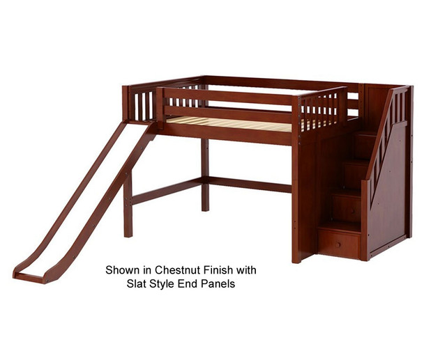 Maxtrix FINE Mid Loft Bed with Stairs and Slide Full Size Chestnut | 26284 | MX-FINE-CX