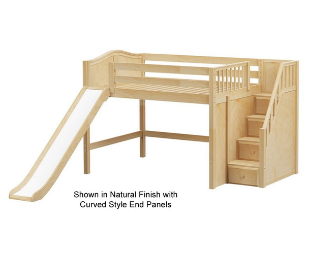 Maxtrix FINE Mid Loft Bed with Stairs and Slide Full Size Natural | Maxtrix Furniture | MX-FINE-NX