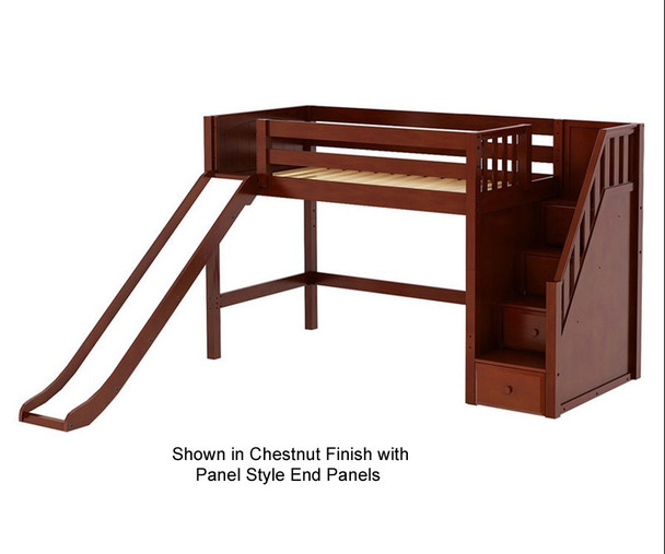 Maxtrix HERO Mid Loft Bed with Stairs and Slide Twin Size Chestnut | 26341 | MX-HERO-CX