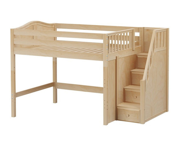 Maxtrix HIT Mid Loft Bed with Stairs Full Size Natural | Maxtrix Furniture | MX-HIT-NX