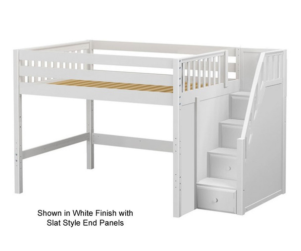 Maxtrix HIT Mid Loft Bed with Stairs Full Size White | 26354 | MX-HIT-WX