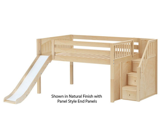 Maxtrix KAPOW Low Loft Bed with Stairs & Slide Full Size Natural | 26381 | MX-KAPOW-NX