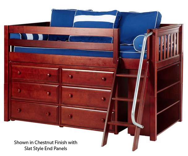 Maxtrix KICKS Low Loft Bed w/ Dresser & Bookcase Twin Size Chestnut | Maxtrix Furniture | MX-KICKS2-CX