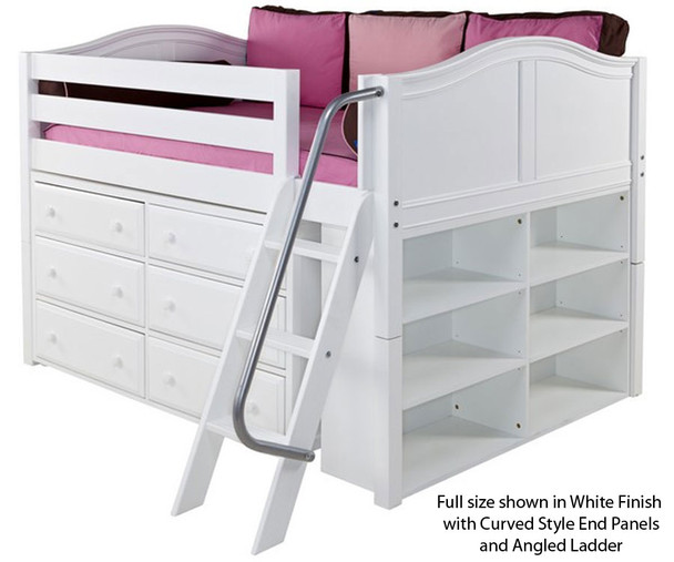 Maxtrix KICKS Low Loft Bed w/ Dresser & Bookcase Twin Size White | Maxtrix Furniture | MX-KICKS2-WX