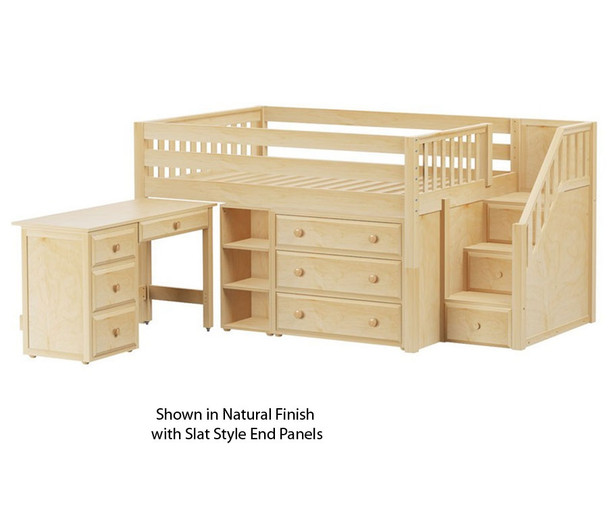 Maxtrix PERFECT Storage Low Loft Bed with Stairs & Desk Full Size Natural | 26501 | MX-PERFECT2L-NX