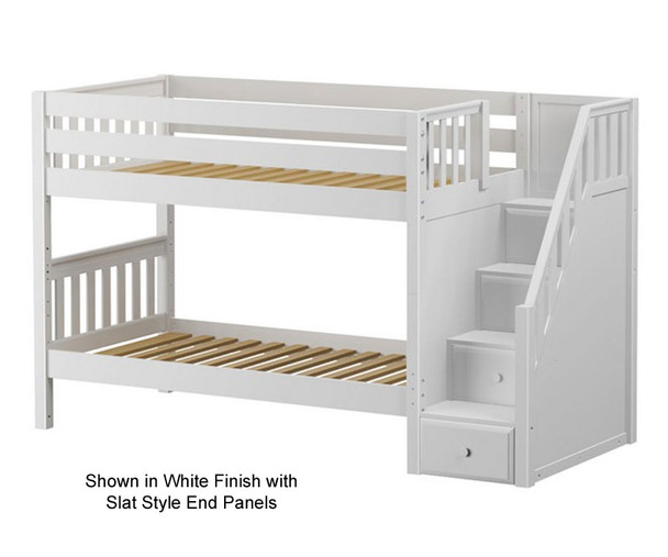 Maxtrix STACKER Low Bunk Bed with Stairs Twin Size Natural | Maxtrix Furniture | MX-STACKER-NX