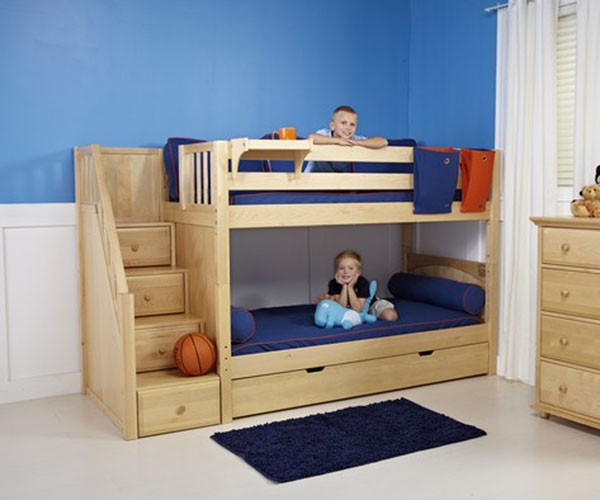 Maxtrix STACKER Low Bunk Bed with Stairs Twin Size Natural | Shop