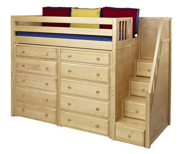 Maxtrix STAR Storage High Loft Bed with Stairs Twin Size Chestnut | Maxtrix Furniture | MX-STAR3-CX