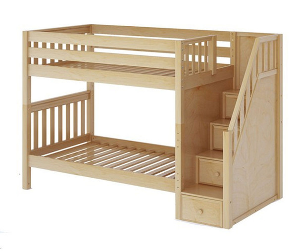 Maxtrix STELLAR Medium Bunk Bed with Stairs Twin Size Natural | Kids Furniture Warehouse