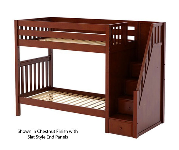 Maxtrix STELLAR Medium Bunk Bed with Stairs Twin Size Natural | Maxtrix Furniture | MX-STELLAR-NX