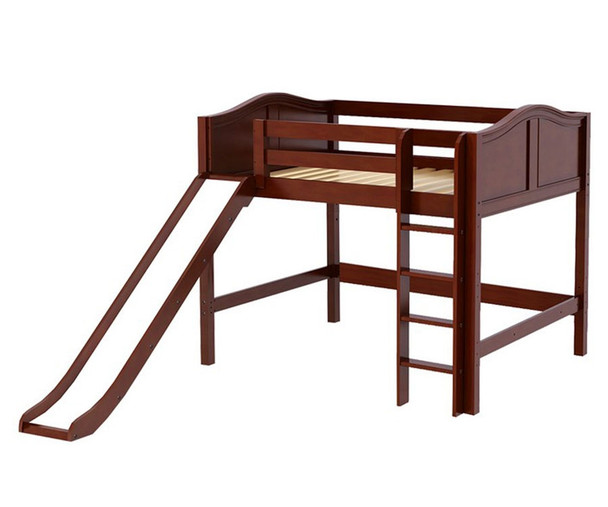 Maxtrix SUGAR Mid Loft Bed with Slide Full Size Chestnut | Kids Furniture Warehouse