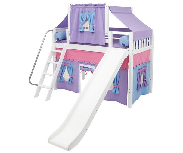 Maxtrix SWEET Mid Loft Bed with Tent & Slide Twin Size White 3 | Maxtrix Furniture | MX-SWEET27-WX