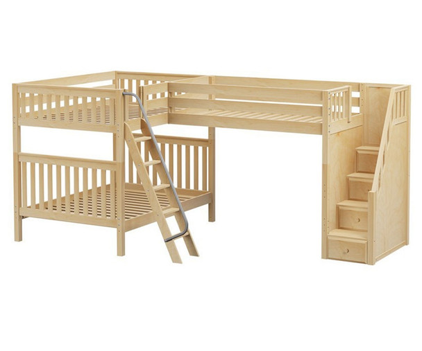 Maxtrix TRIAD Corner Loft Bunk Bed with Stairs Full Size Natural | Maxtrix Furniture | MX-TRIAD-NX