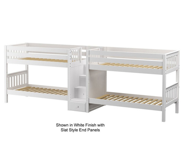 Maxtrix WONDERFUL Quadruple Low Bunk Bed with Stairs Twin Size White | 26650 | MX-WONDERFUL-WX