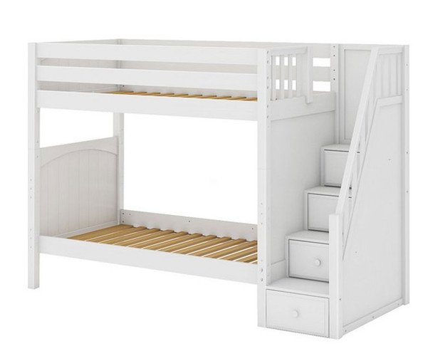 Maxtrix WOPPER High Bunk Bed with Stairs Twin Size White | Kids Furniture Warehouse