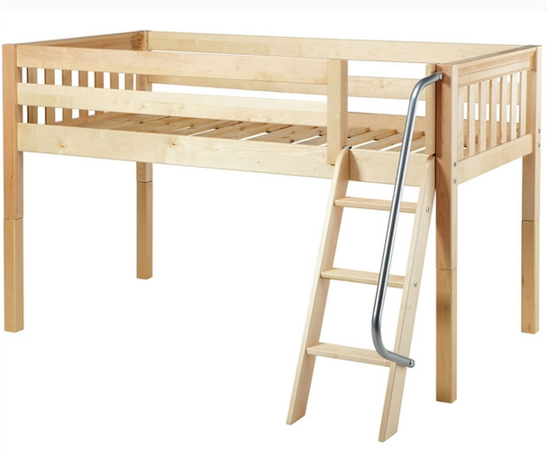 Maxtrix Low Loft Bed Natural with Angled Ladder and Curtains 1 | Matrix Furniture | MXEASYRIDER22N