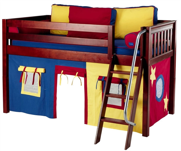 Maxtrix Low Loft Bed Chestnut with Angled Ladder and Curtains 1 | 26722 | MXEASYRIDER26C