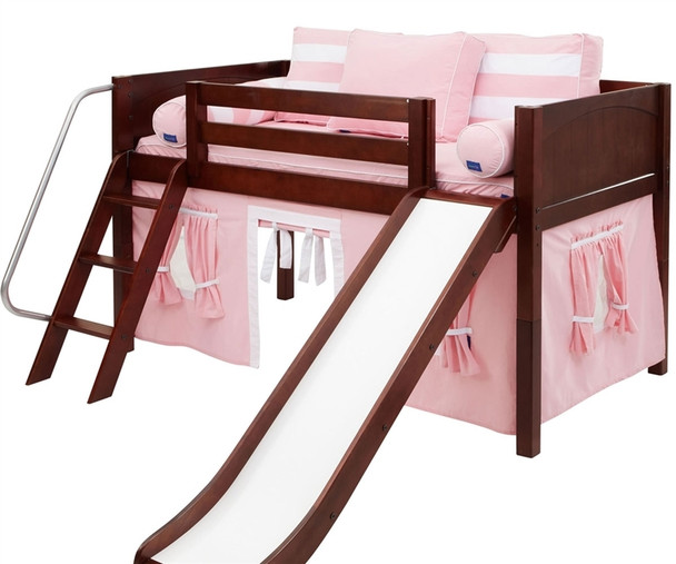 Maxtrix Low Loft Bed Chestnut with Angled Ladder and Curtains 3 | Matrix Furniture | MXEASYRIDER30C