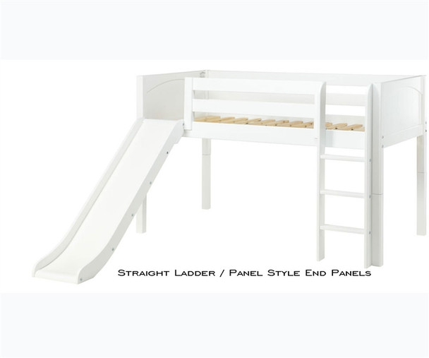 Maxtrix Low Loft Bed White with Curtains, Slide, Tower & Tent 2 | Matrix Furniture | MXWOW25W