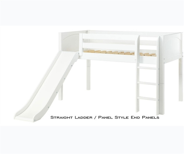 Maxtrix Low Loft Bed White with Curtains, Slide, Tower & Tent 3 | Matrix Furniture | MXWOW27W