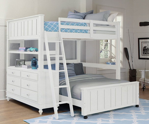 Lakehouse Loft Bed Full Size with Full Size Lower Bed White | NE Kids | NE1045-LWB