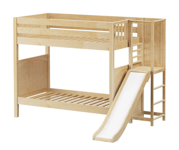 Maxtrix POOF High Bunk Bed with Slide Platform Twin Size Natural