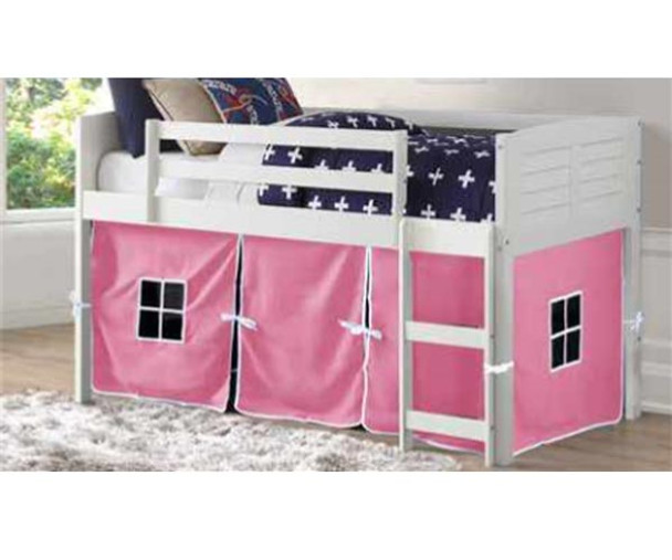Amherst Low Loft Bed with Pink Tent White