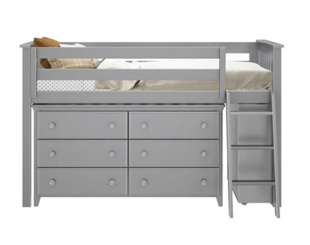 Jackpot Low Loft Bed with Dresser and Bookcase Grey