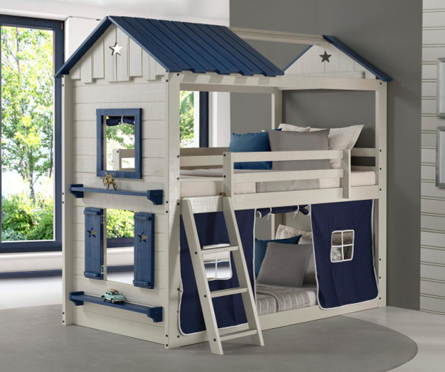 Twin over Twin Sweetheart Bunk Loft Bed in White and Pink Finish 1580