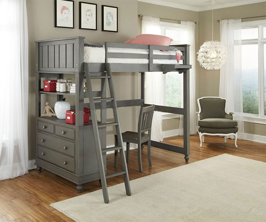2040 Twin Size Loft Bed with Desk Workstation Lakehouse collection