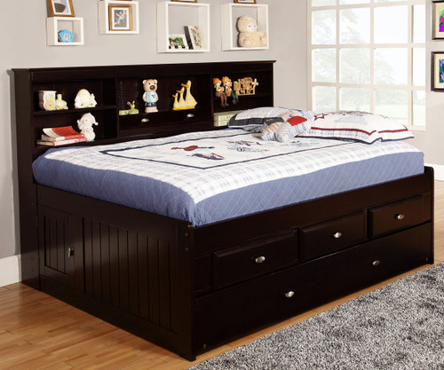 Espresso Full Size Bookcase Captain's Day Bed with Trundle | Shop