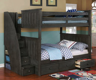 Allen House Brandon Full over Full Bunk Bed with Stairs Weathered Dark Gray