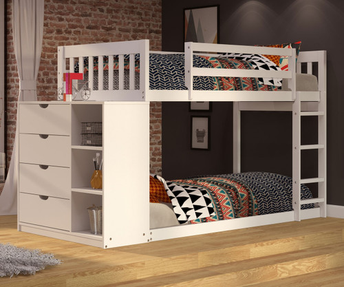 Wiley Low Bunk Bed with Chest White 54