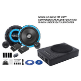 RECOIL 165mm (6.5inch) 200 Watt Component Speakers (PAIR) And 10 Inch Under Seat Subwoofers