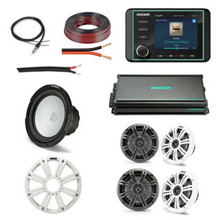 Kicker Audio KMC5 Complete Marine Audio System Bundle with 4 x 6.5" Speakers 10" Subwoofer & 6-Channel Amplifier