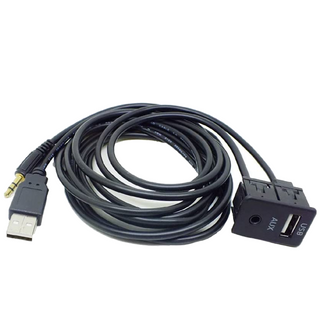 ATD FFU-24306 After-Market USB Port 3.5mm Aux Socket Extension Cable Dashboard Mount Flush Fit