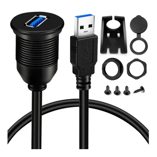 ATD FFU-24300 Rounded Mount Dashboard Panel USB 3.0 Flush Fit Cigar Socket Circular Cable 1M