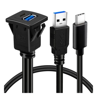 ATD FFU-24309 USB & USB-C Mount Dashboard Panel USB-C 3.2 Flush Fit Square Socket Cable 1M