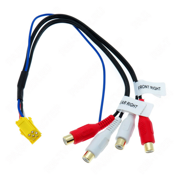 ATD RCA-30107 Line Out Adapter Yellow 6 Pin Input Mini ISO Plug To X 4 RCA Speaker Audio Output