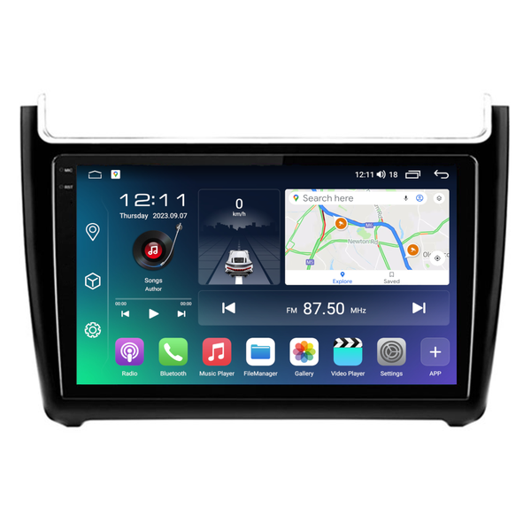 PBA VW2069G 2K QLED Sat Nav GPS With CarPlay Android Auto Radio For VW Polo Mk5 Gloss Black