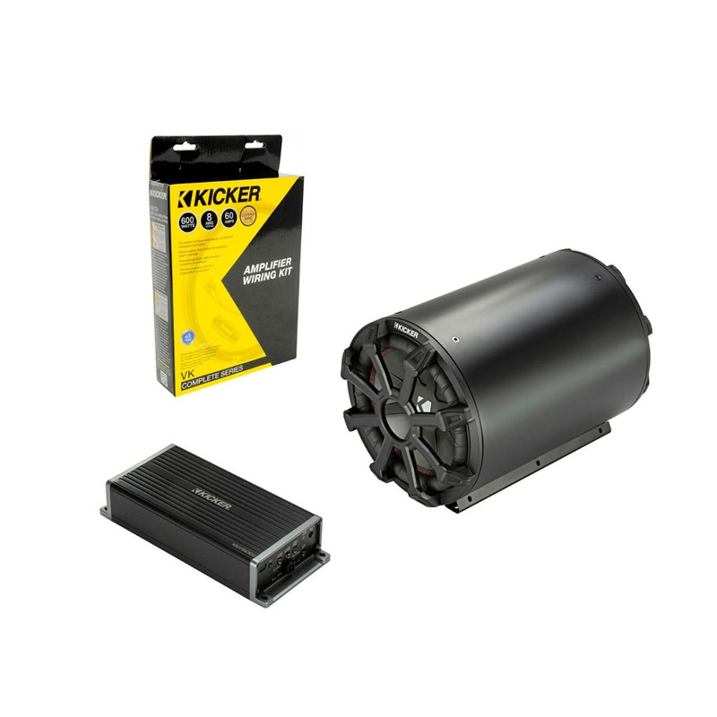 Kicker Audio 500W Smart Amp & 8" Compact Sub Enclosure Kit Bundle With OFC Wiring Kit